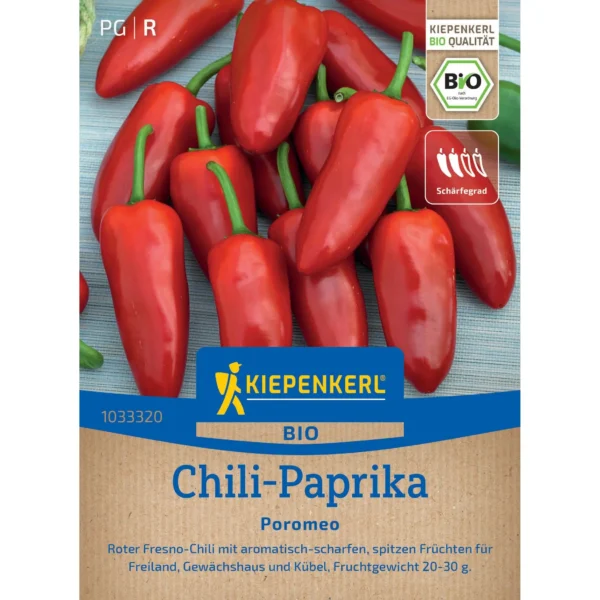 Kiepenkerl Chili-Paprikasamen Poromeo, ertragreiche Chilisorte für pikante Gerichte, ideal für den Anbau im Garten oder auf dem Balkon.
