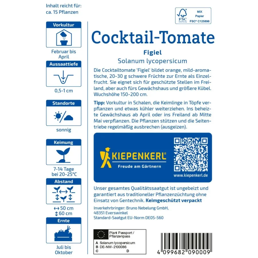 Kiepenkerl Cocktail-Tomate Figiel, aromatische Mini-Frucht, ideal für Balkon und Garten, robust und ertragreich.