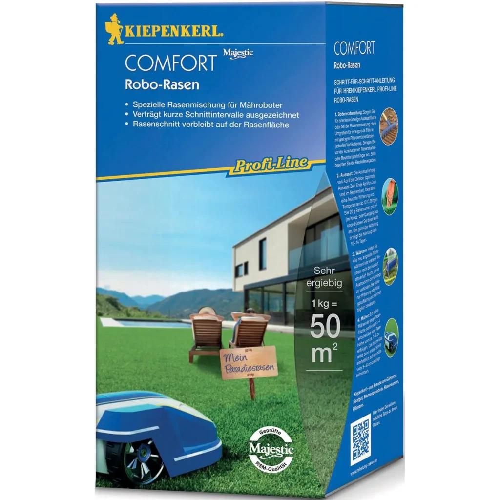 Kiepenkerl Comfort Robo Rasensamen® für perfekten, dichten Rasen, 1 kg, ideal für pflegeleichte Grünflächen.