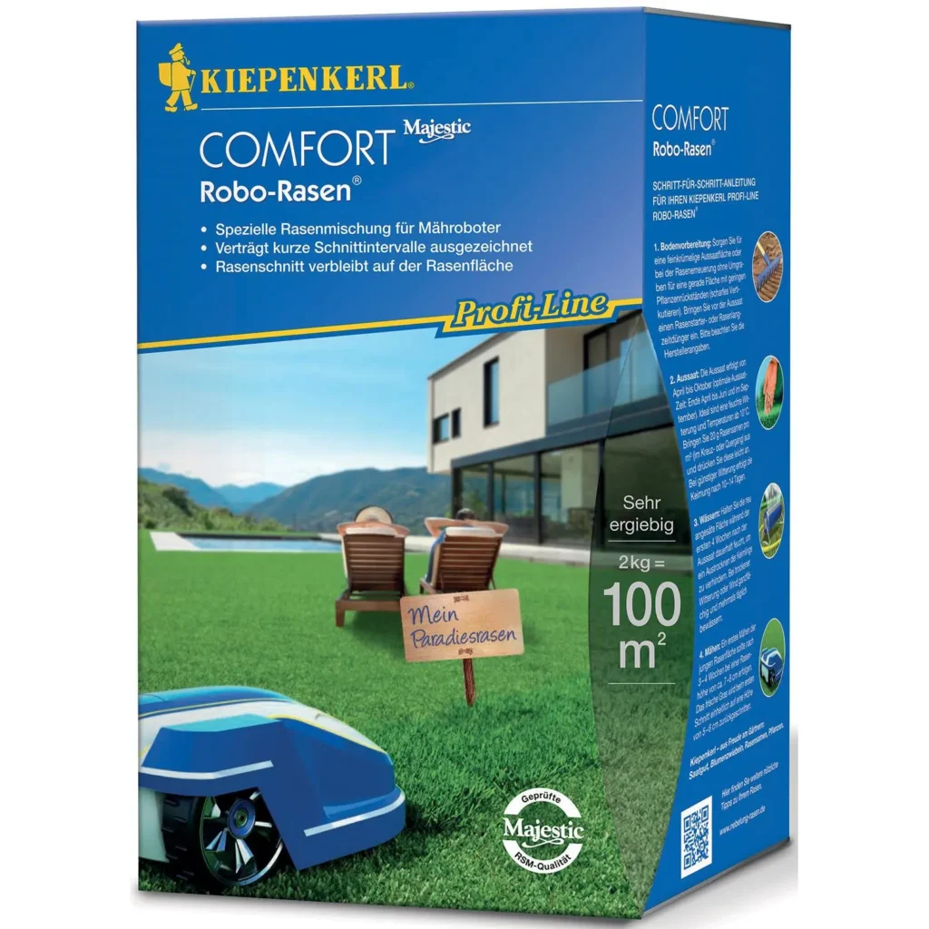 Kiepenkerl Comfort Robo Rasensamen, 2 kg, für einen dichten, grünen Rasen, ideal für strapazierfähige Rasenflächen.