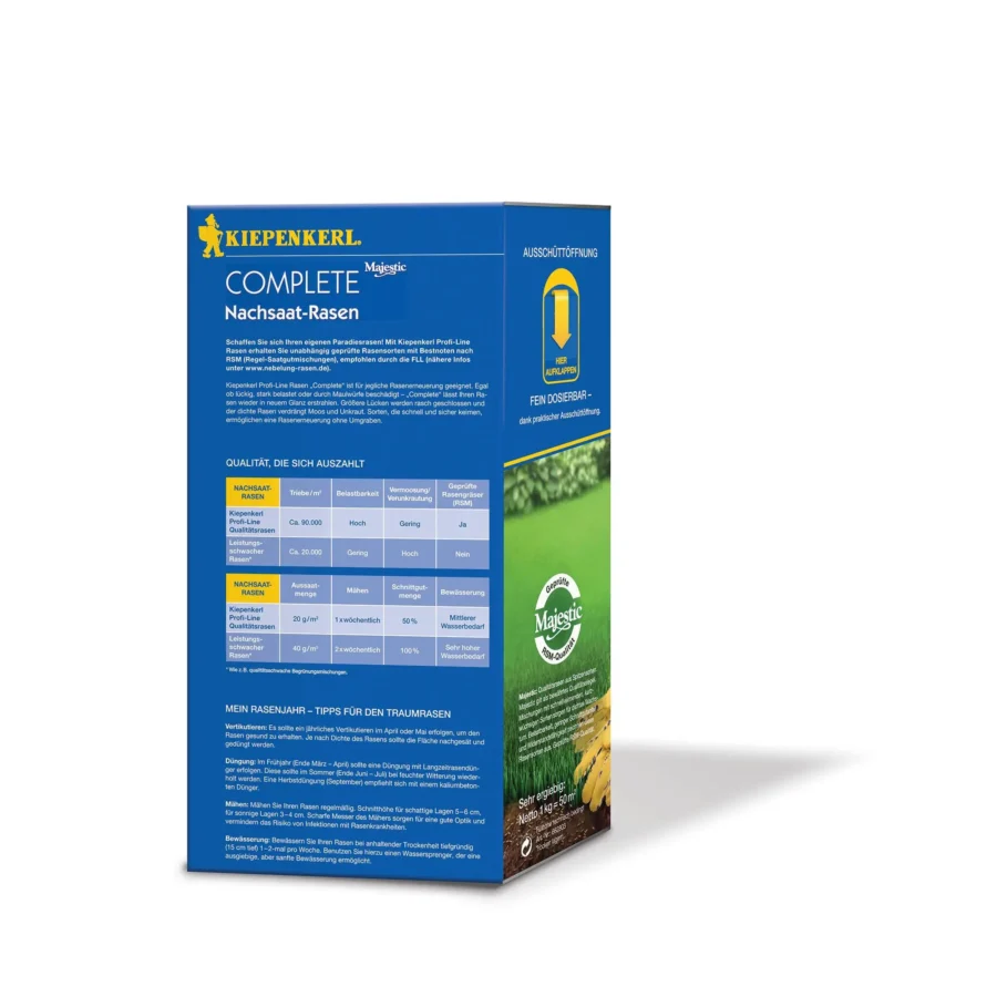 Kiepenkerl Nachsaat-Rasensamen für robuste, grüne Rasenflächen, 1 kg, ideal zur Ergänzung und Pflege Ihres Gartens.