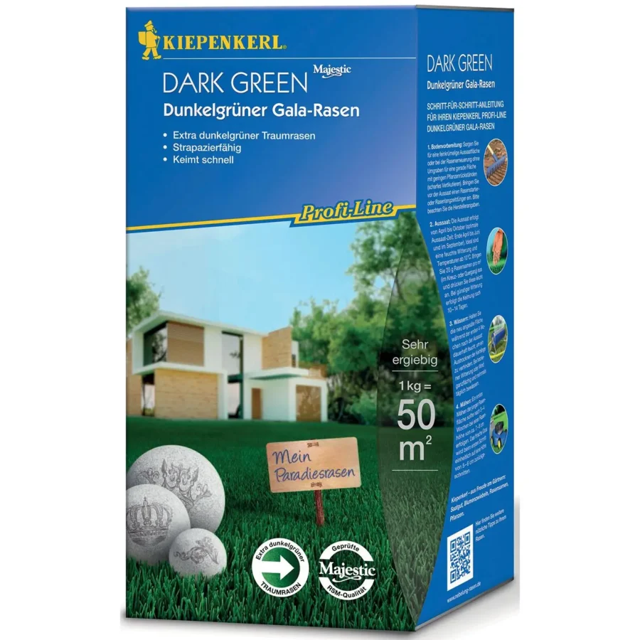 Kiepenkerl Dark Green Gala Rasensamen, 1 kg, ideal für dichtes, sattgrünes Gras, robust und pflegeleicht für jeden Garten.
