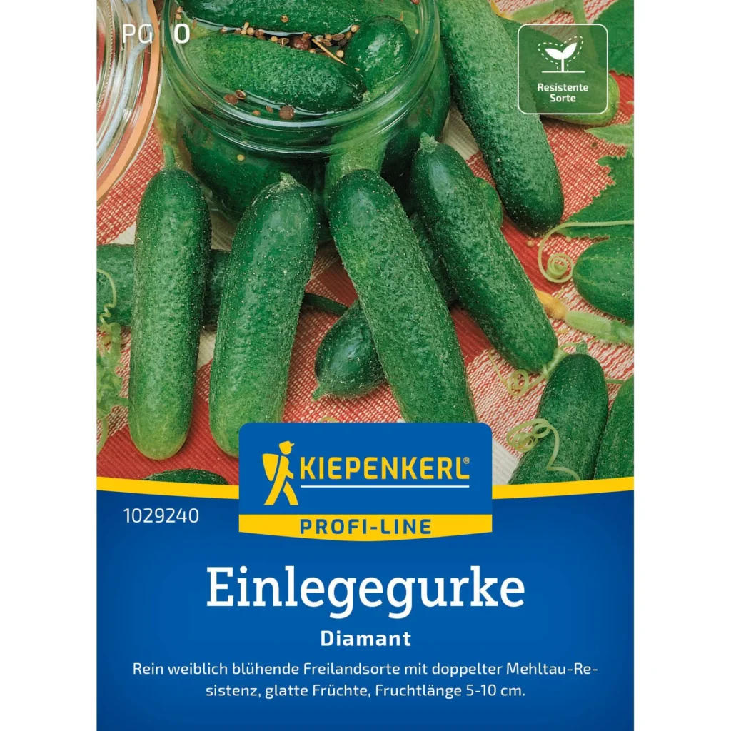 Kiepenkerl Einlegegurke Diamant F1, knackig und ertragreich, für frische Salate und Einlegegerichte, hochwuchs und resistent.