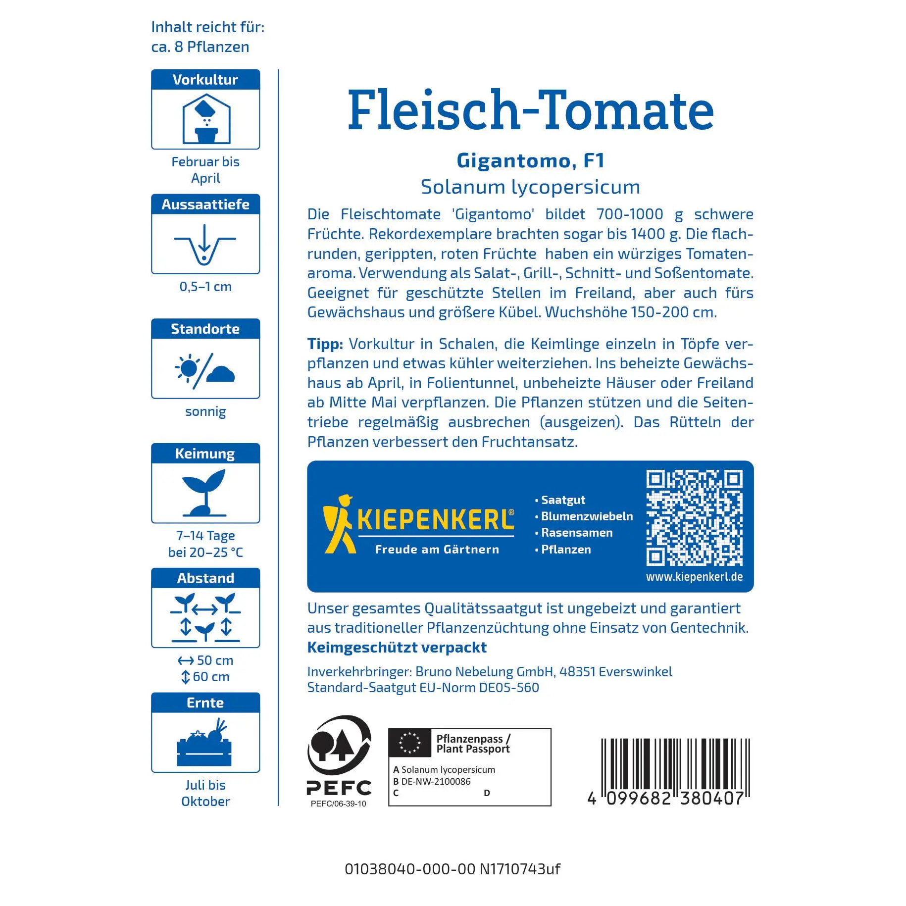 Fleisch-Tomatensamen Gigantomo 2 Kiepenkerl Fleisch-Tomate Gigantomo F1, saftige, XXL Früchte, ideal für den eigenen Garten, hocharomatisch, widerstandsfähig gegen Krankheiten.