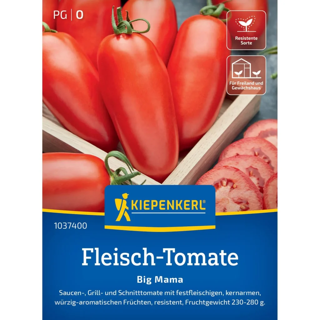 Kiepenkerl Fleisch-Tomatensamen Big Mama, ertragreiche Sorten für saftige, aromatische Tomaten, ideal für Hausgarten und Balkon.