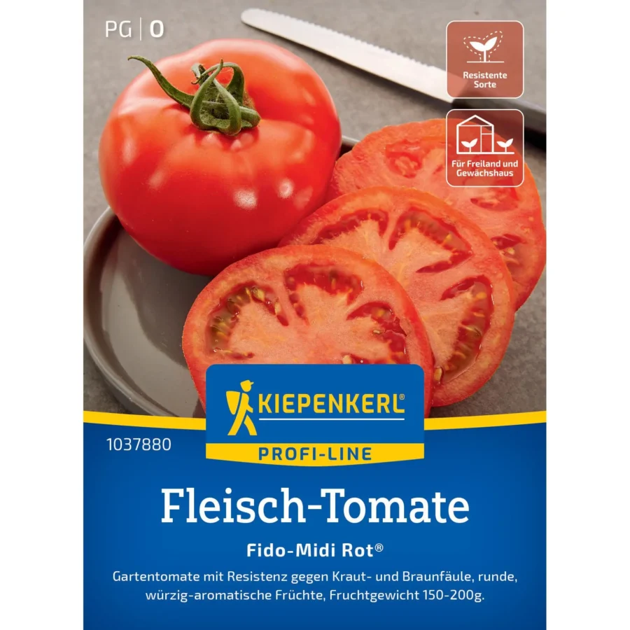 Kiepenkerl Fleisch-Tomatensamen Fido Midi Rot®, größte Ernte mit geschmackvollen, roten Früchten, ideal für Hausgärtner.