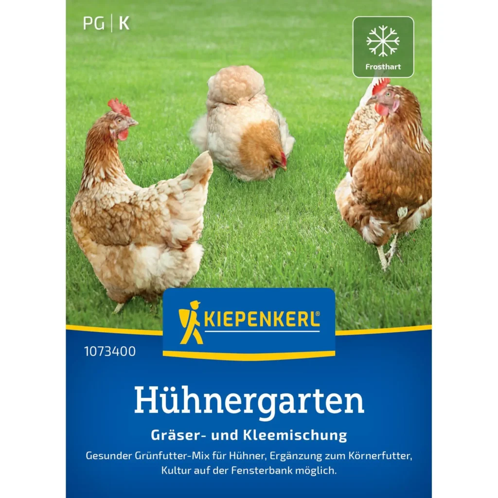 Kiepenkerl Hühnergarten Samen-Gräser- und Kleemischung, ideal für begrünte Hühnergehege, sorgt für frisches Futter und natürlichem Lebensraum.