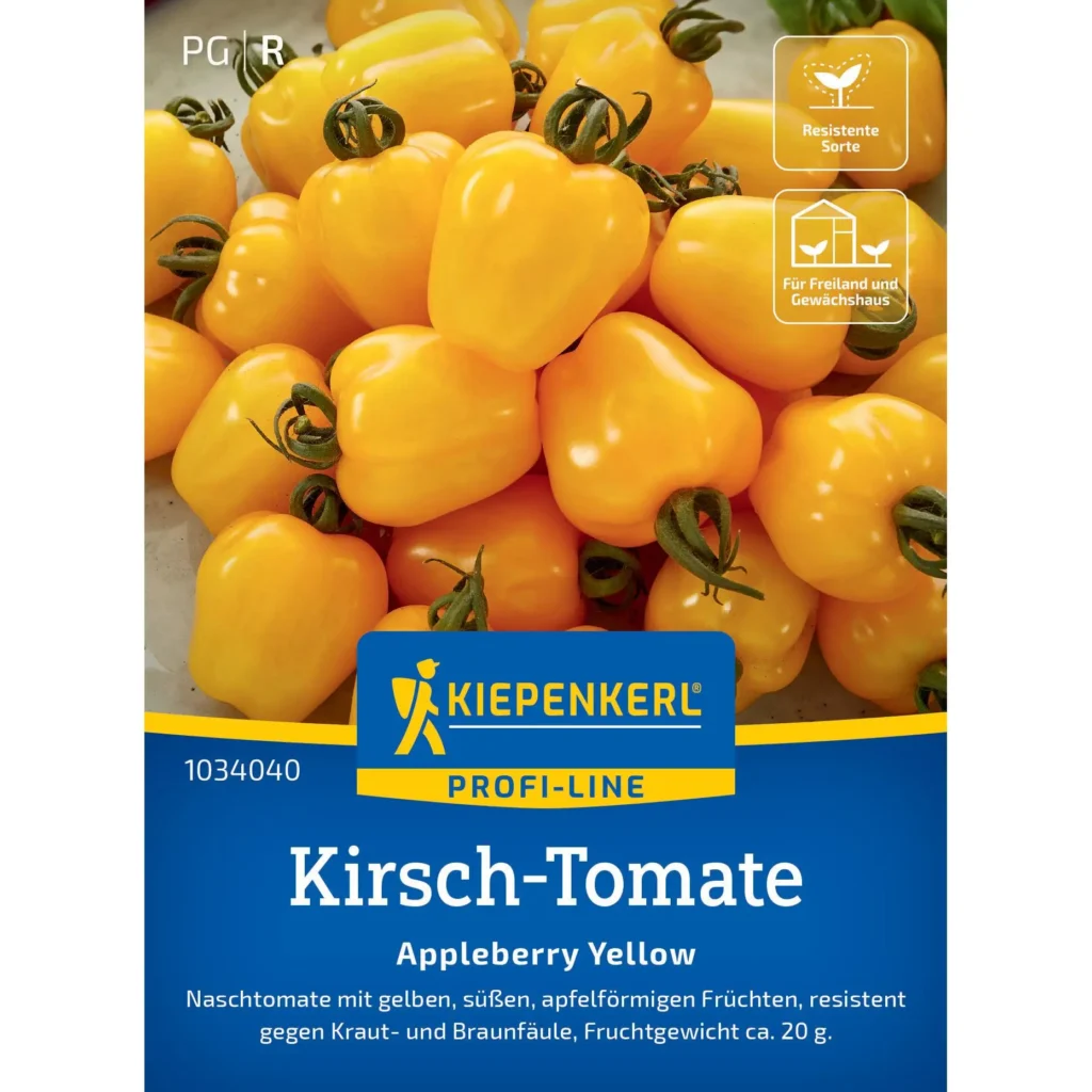 Kiepenkerl Kirsch-Tomate Appleberry Yellow F1, aromatische, schmackhafte Früchte, ideal für Garten und Balkon, robust und pflegeleicht.