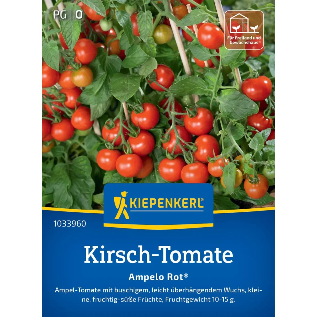 Kiepenkerl Kirsch-Tomatensamen Ampelo Rot®, fruchtige, leuchtend rote Früchte, ideal für Balkongärten und Kübelpflanzen, hohe Erträge.
