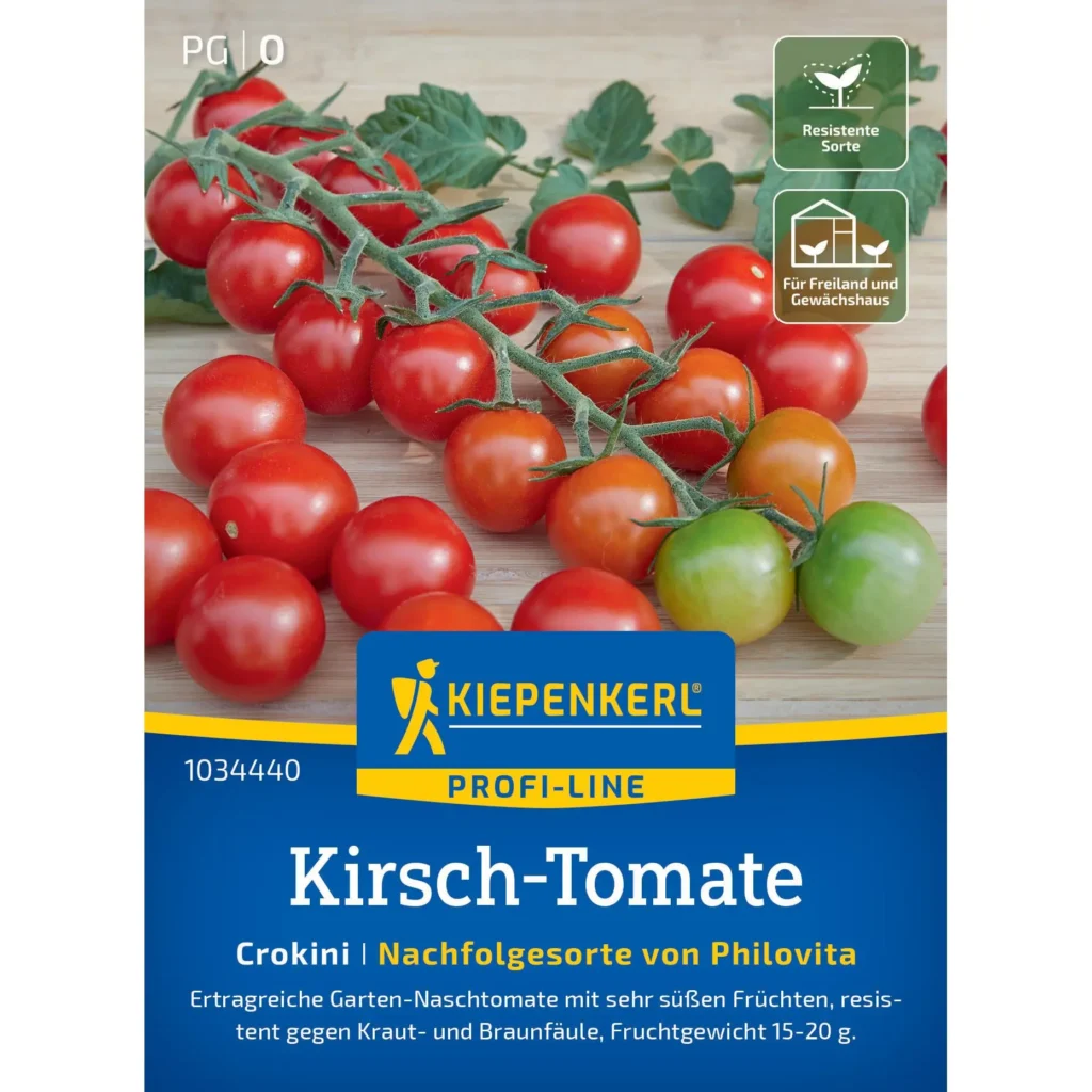 Kiepenkerl Kirsch-Tomatensamen Crokini, geschmackvolle und ertragreiche Sorte, perfekt für Balkongärten und kleine Beete.