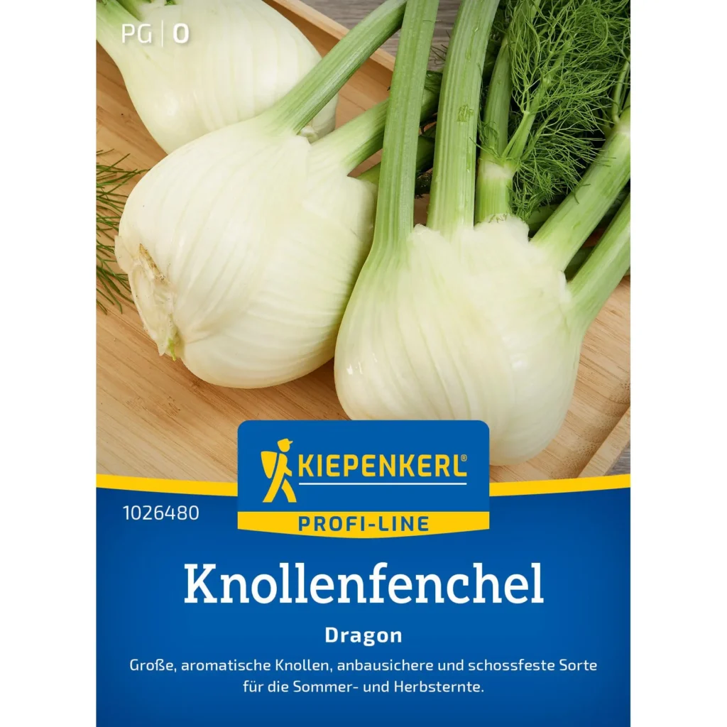 Kiepenkerl-Knollenfenchel Dragon F1, aromatische Sorte für frisches Gemüse, ideal für Garten und Balkon, robust und ertragreich.