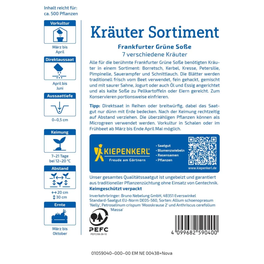 Kiepenkerl Kräuter Sortiment für Frankfurter Grüne Soße, ideal für frische und aromatische Kräuter im eigenen Garten, 7 verschiedene Sorten.