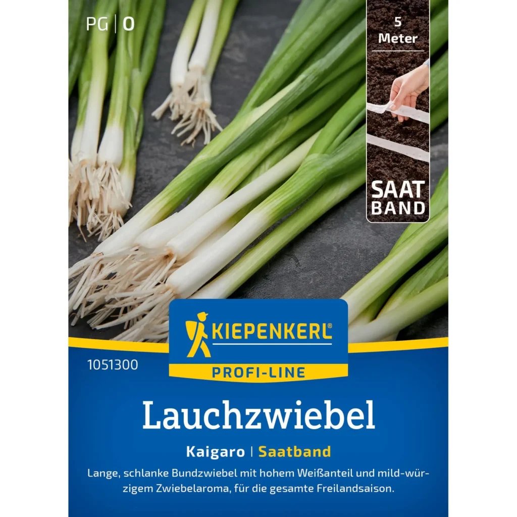 Kiepenkerl Lauchzwiebel Saatband Kaigaro, 10 Meter, einfach zu pflanzen für aromatische Ernte im Garten oder auf dem Balkon.