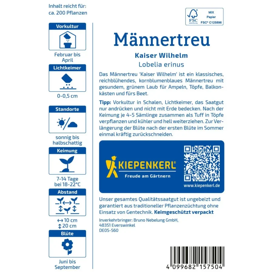 Kiepenkerl Männertreu &apos;Kaiser Wilhelm&apos;, robuste, farbenfrohe Balkonpflanze, ideal für sonnige Standorte, blühend von Mai bis September.