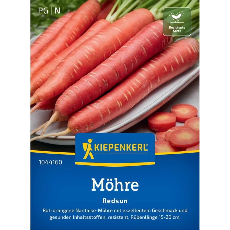 Kiepenkerl Möhren Redsun F1, saftige rote Karotten, ideal für Gartenanbau, hoch ergiebig und schmackhaft, biologische Züchtung.