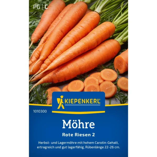 Kiepenkerl Möhren Rote Riesen, samenfest, ideal für nährstoffreichen Anbau, kräftige, leuchtend orangefarbene Karotten, 200 Samen.