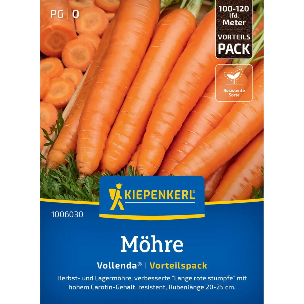 Kiepenkerl Möhrensamen Vollenda®, ertragreiche Bio-Möhren für gesunde Ernährung, 2 g, optimal für Hausgarten und Balkon.