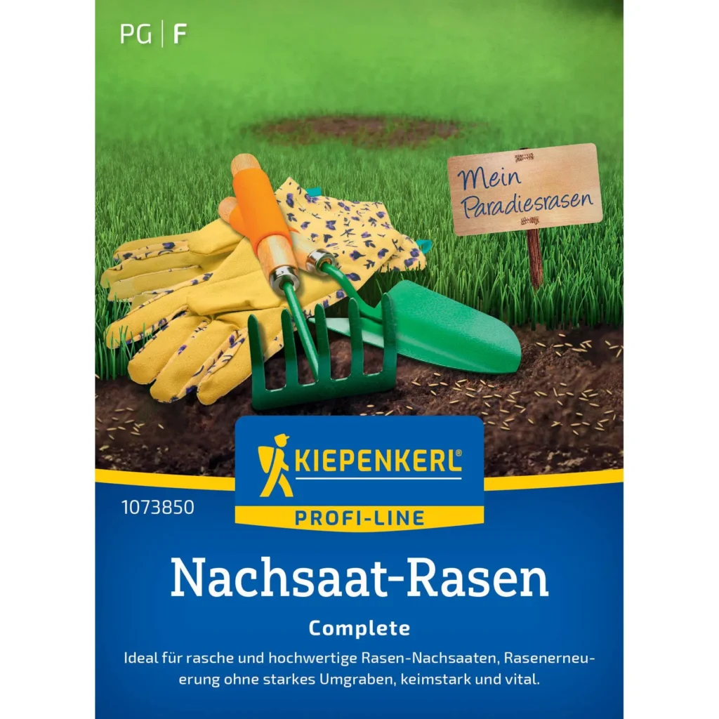 Kiepenkerl Nachsaat-Rasensamen Complete für einen dichten, grünen Rasen, 1 kg, ideal für schnelle Nachsaat und Regeneration.