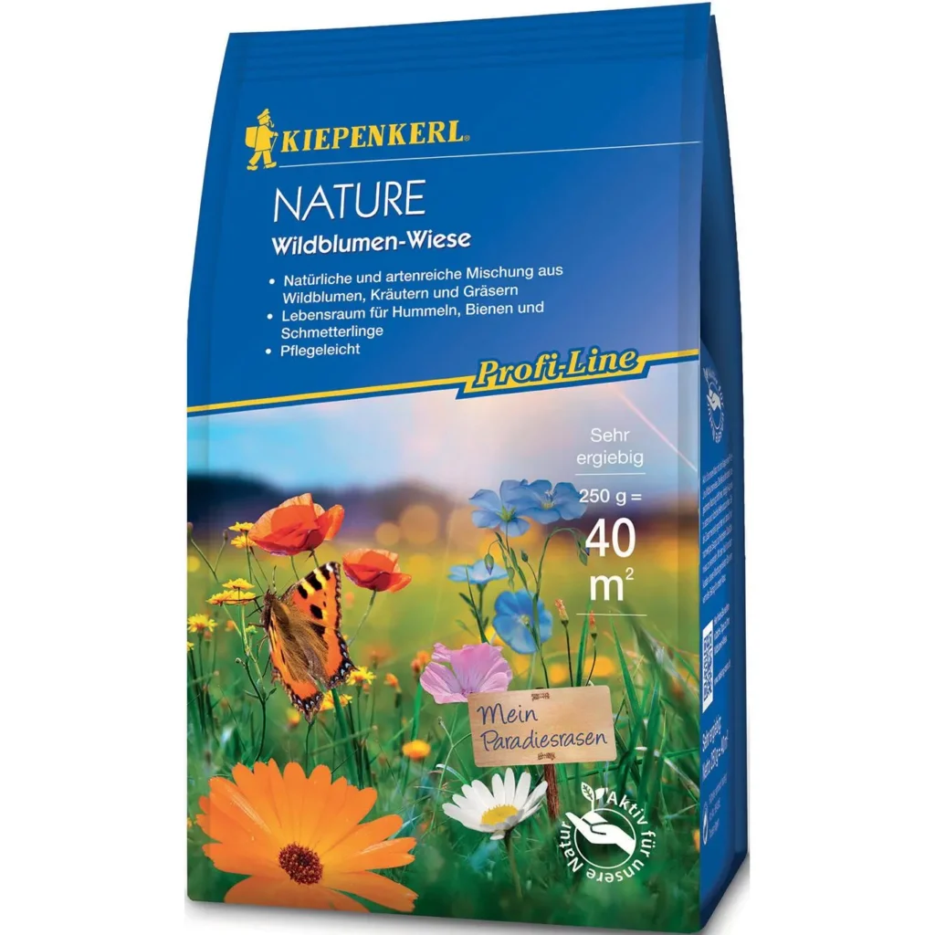 Kiepenkerl Wildblumenwiese Rasensamen 0,25 kg, ideal zur Förderung der Artenvielfalt im Garten, bunt blühend und pflegeleicht.