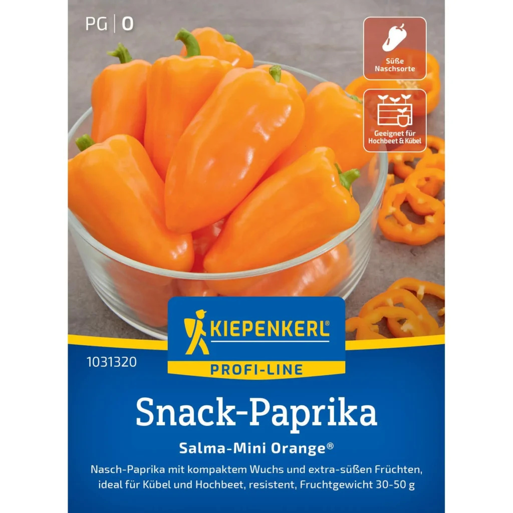 Kiepenkerl Paprikasamen Salma Mini Orange®, ideal für den Anbau auf Balkonen, ergiebig, leicht anzubauen und schmackhaft.