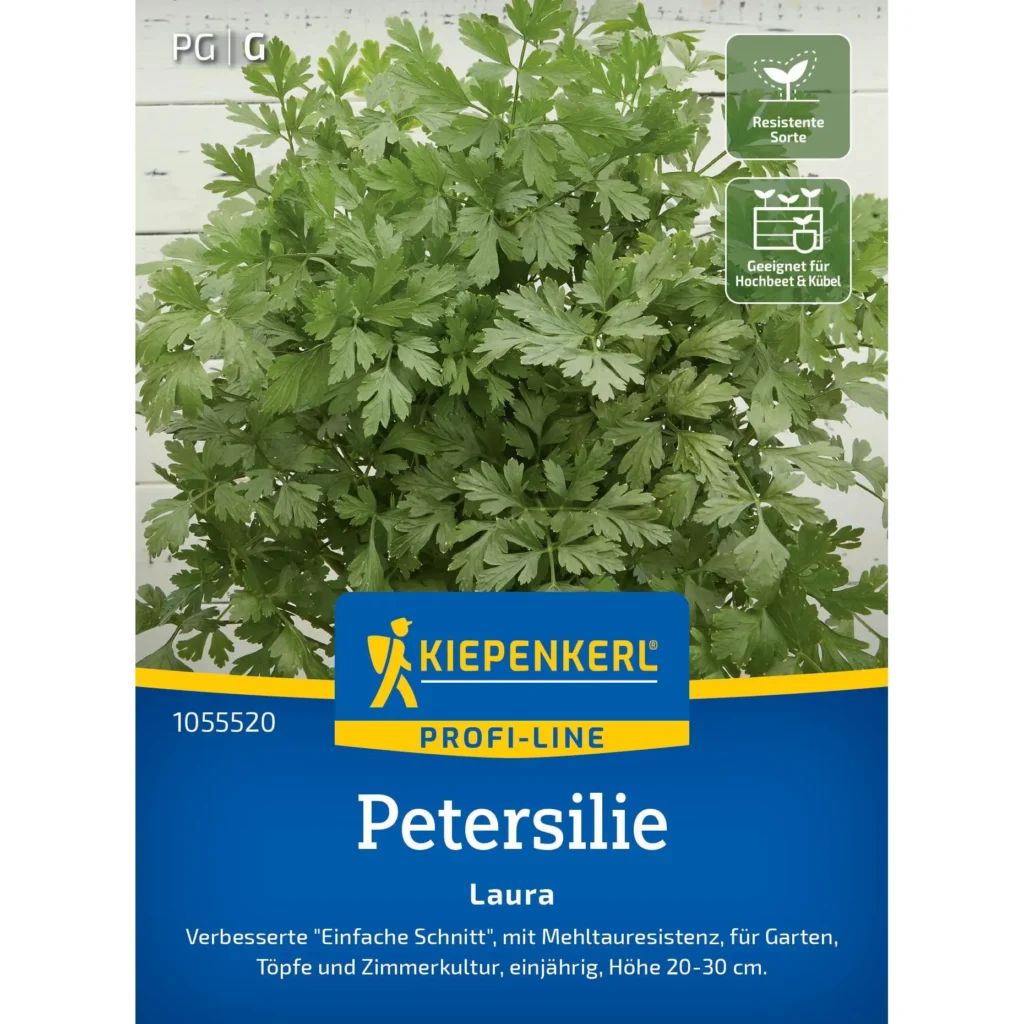 Kiepenkerl Petersilie Laura, aromatische, robuste Kräuterpflanze für frische Küche, ideal für den Anbau auf Balkon oder Terrasse.