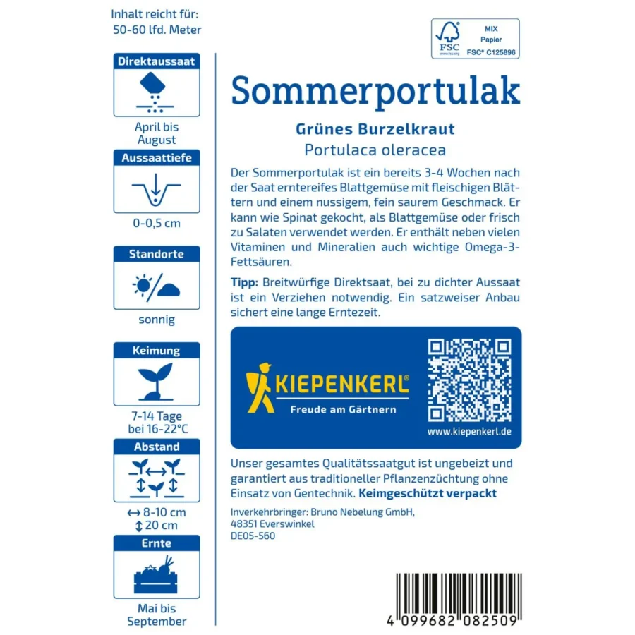 Kiepenkerl Portulak Sommerportulak, nährstoffreich, ideal für Salate und gesunde Ernährung, 1 Portion für bunte Beete.