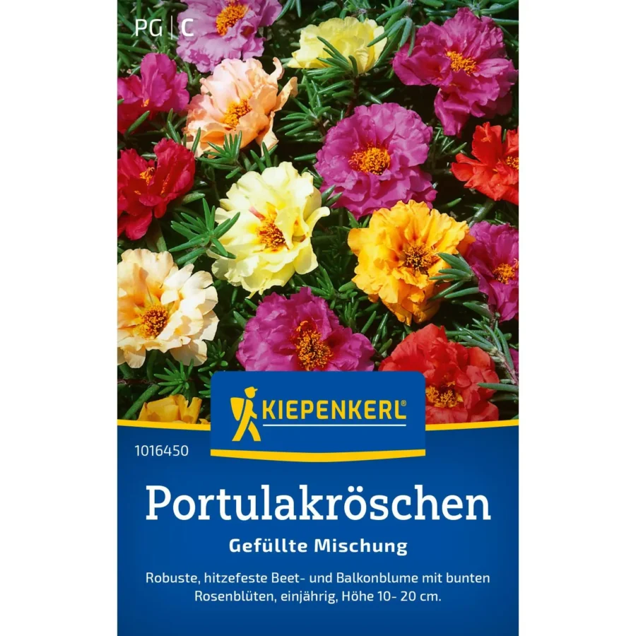 Kiepenkerl Portulak-Röschen gefüllte Mischung, bunt blühend, ideal für Balkonkästen und Beete, reich an Nährstoffen.