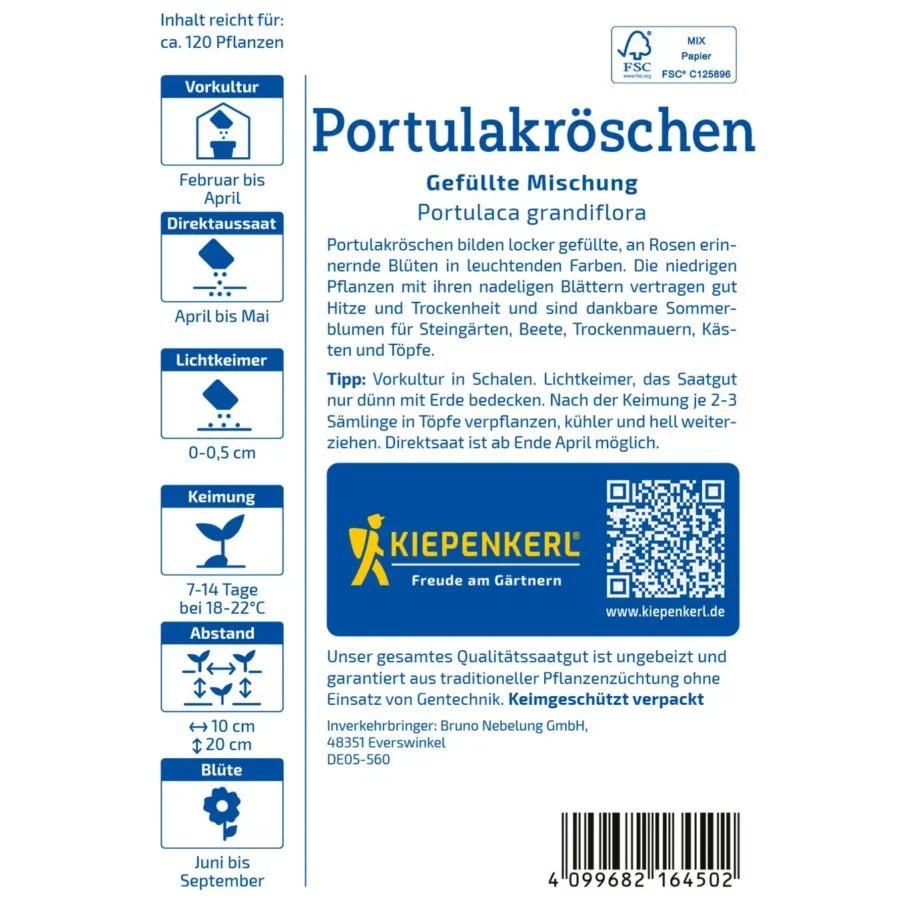 Kiepenkerl Portulakrosen-Gefüllte Mischung, farbenfrohe Blumensamen für blühende Beetgestaltung, ideal für sonnige Gartenflächen.