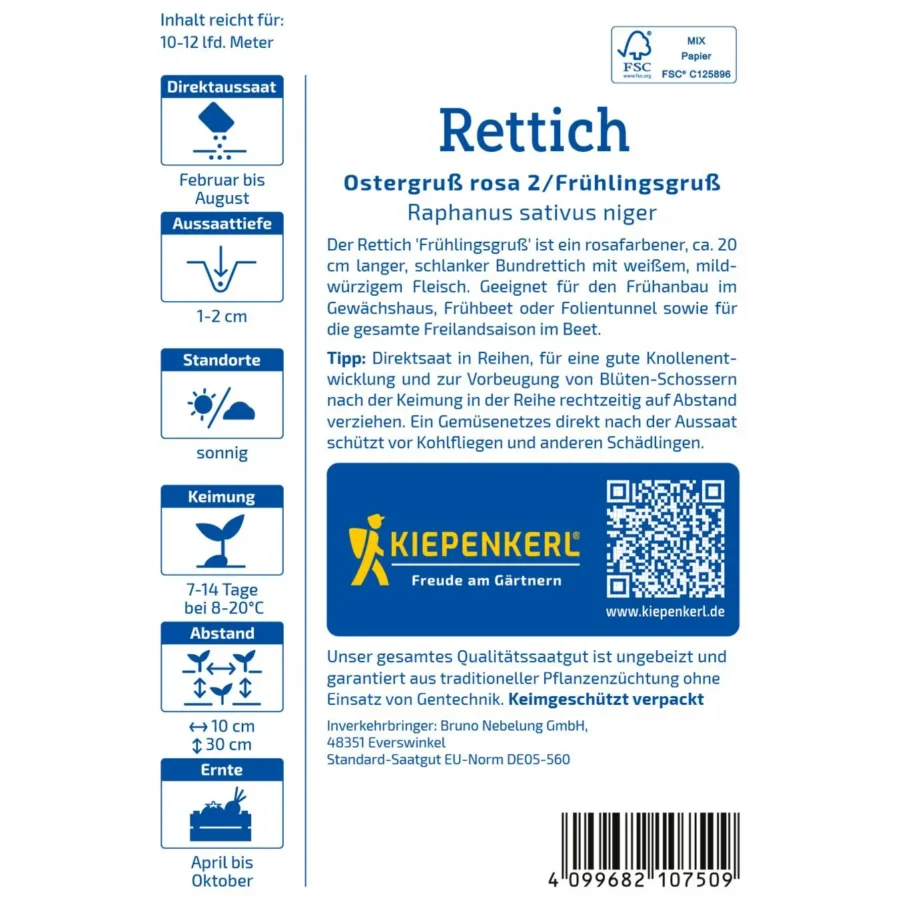 Kiepenkerl Rettich Ostergruss rosa, ideal für Frühling & Garten, leuchtende Farben, für knackigen und aromatischen Genuss.