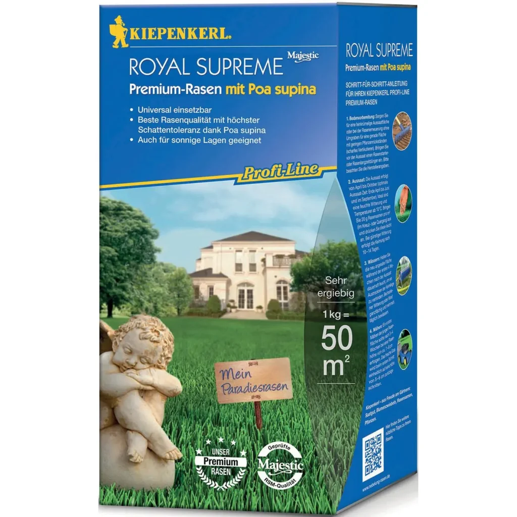 Kiepenkerl Royal Supreme Premium Rasensamen, 1 kg, für einen dichten, grünen Rasen – ideal für Haus- und Gartenbesitzer.