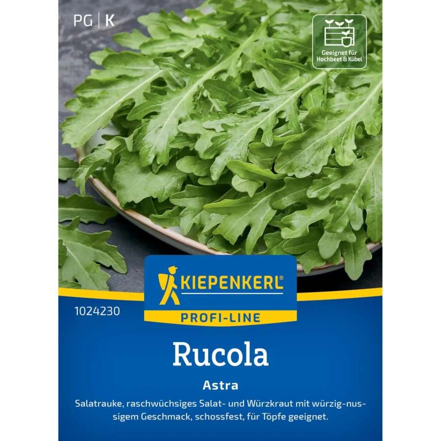 Kiepenkerl Rucola Astra, aromatischer Blattsalat, perfekt für frische Salate, samenfest, ideal für deinen Garten oder Balkon.