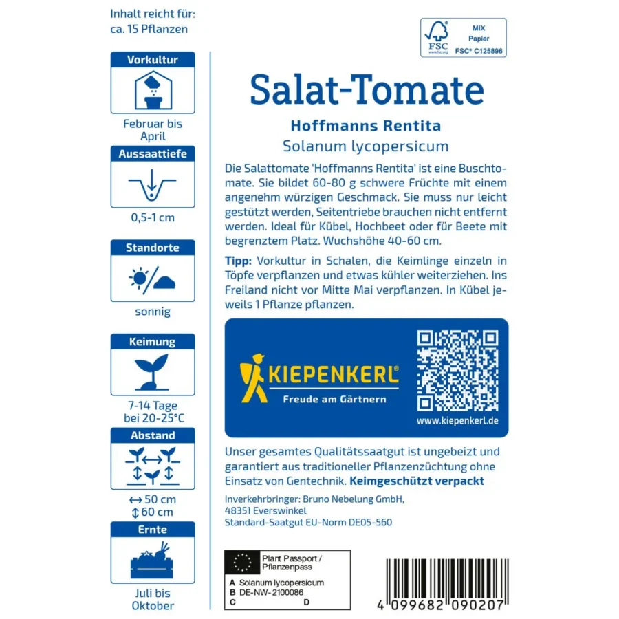 Kiepenkerl Salat-Tomate Hofmanns Rentita, aromatische Früchte, ideal für den Nutzgarten, robust und ertragreich.