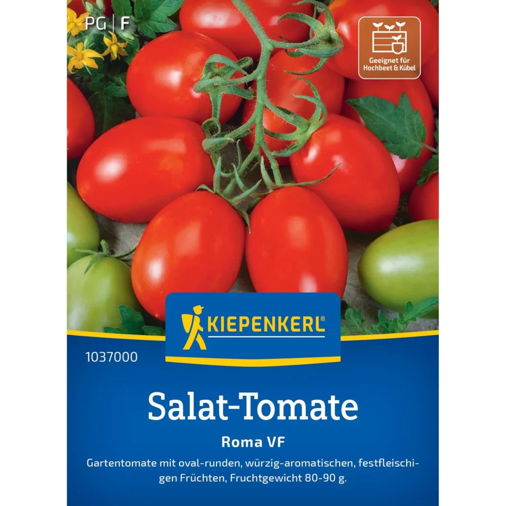Kiepenkerl Salat-Tomate Roma VF, robust und ertragreich, ideal für frische Salate im Garten, 100% natürlich, für jede Anbaufläche geeignet.