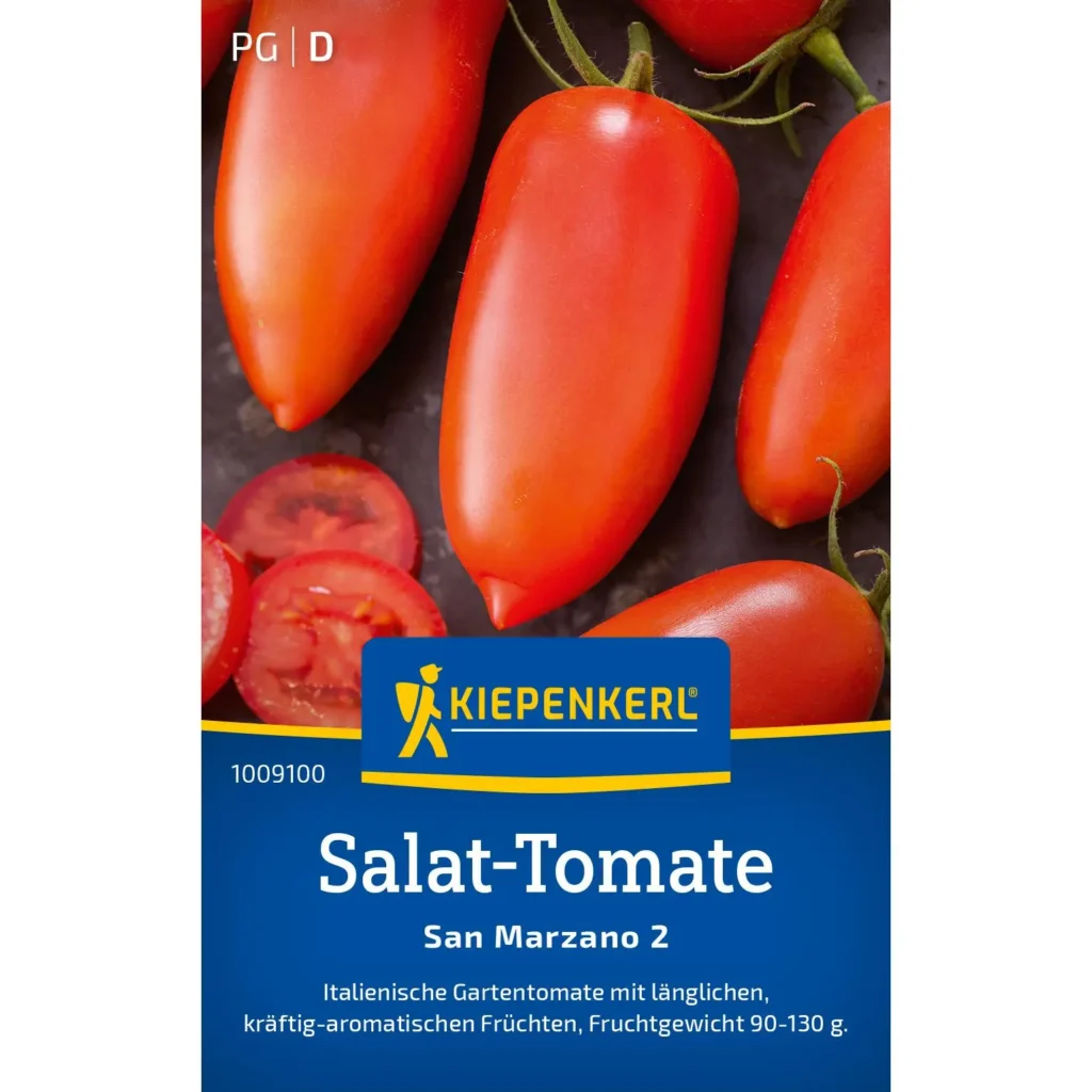 Salattomate San Marzano, aromatisch und fruchtig, ideal für den heimischen Garten, gesunde Pflanzen mit hoher Ertragsqualität.