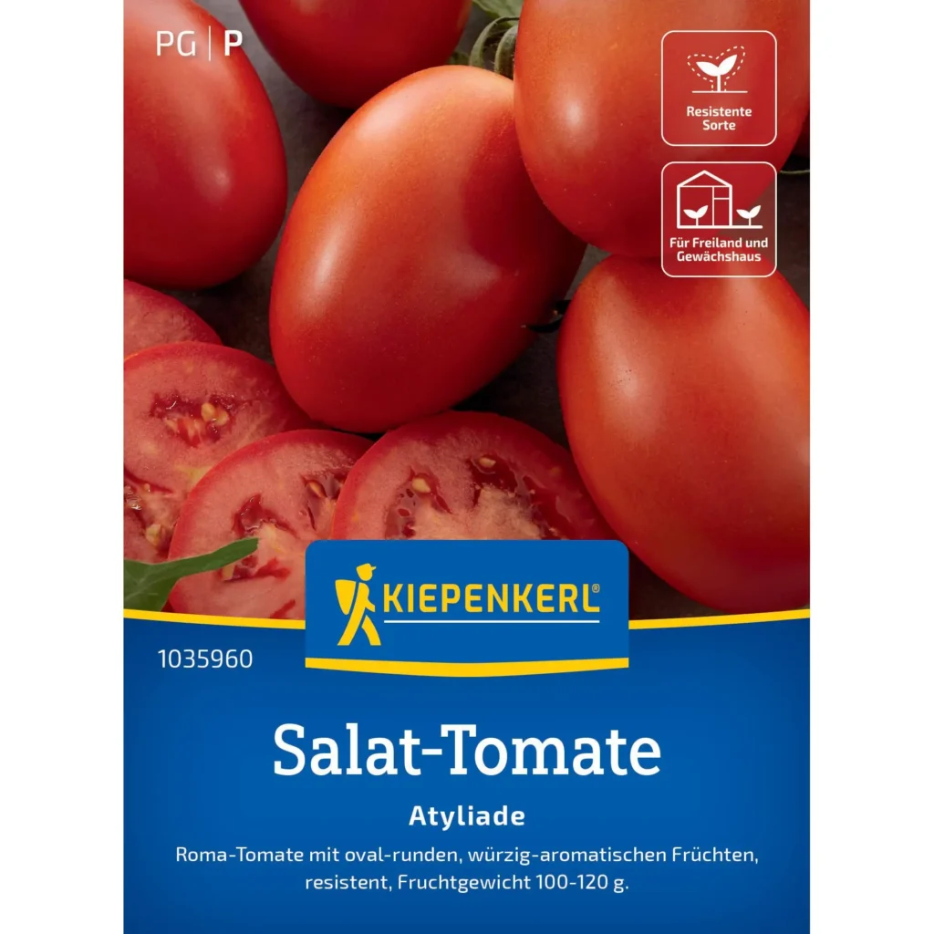 Kiepenkerl Salattomaten-Samen Atyliade, ertragreiche Sorte für frische Salate, robust und schmackhaft, ideal für Garten und Balkon.