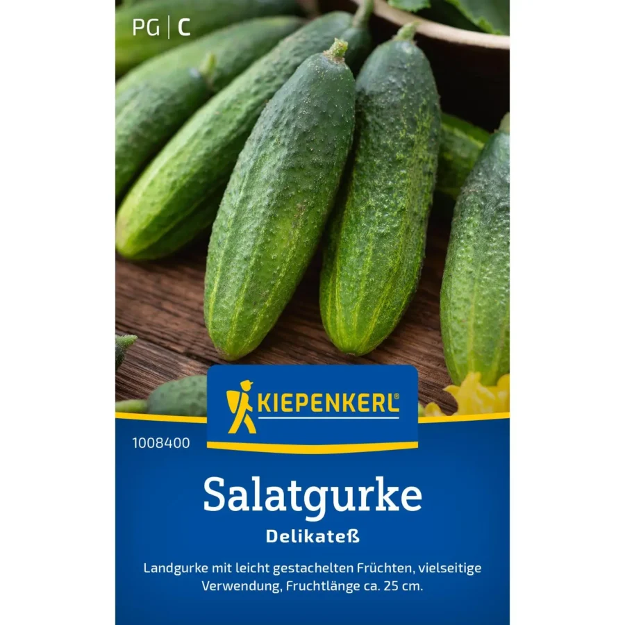 Kiepenkerl Salatgurke Delikatess, knackig und saftig, ideal für frische Sommergerichte, hochwertige Bio-Saat, reich an Vitaminen.