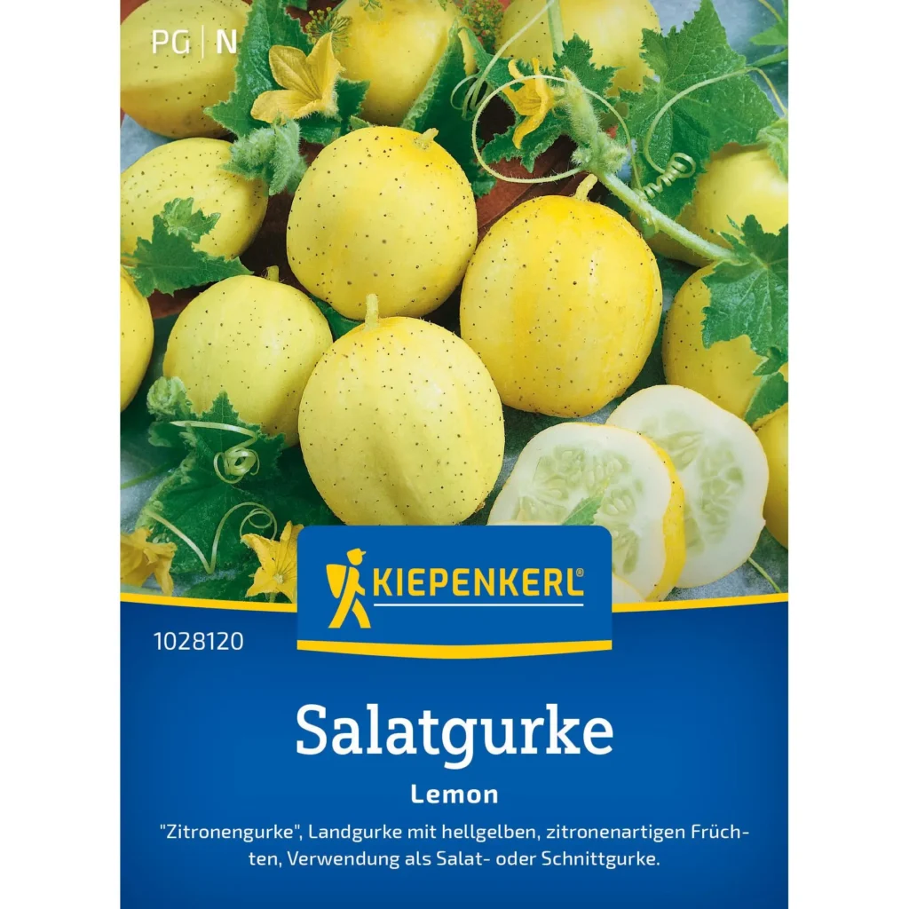 Kiepenkerl Salatgurke Lemon, knackig und erfrischend, ideal für eigene Gartenanbau, fruchtig-gelbe Schale, 100% biologisch.