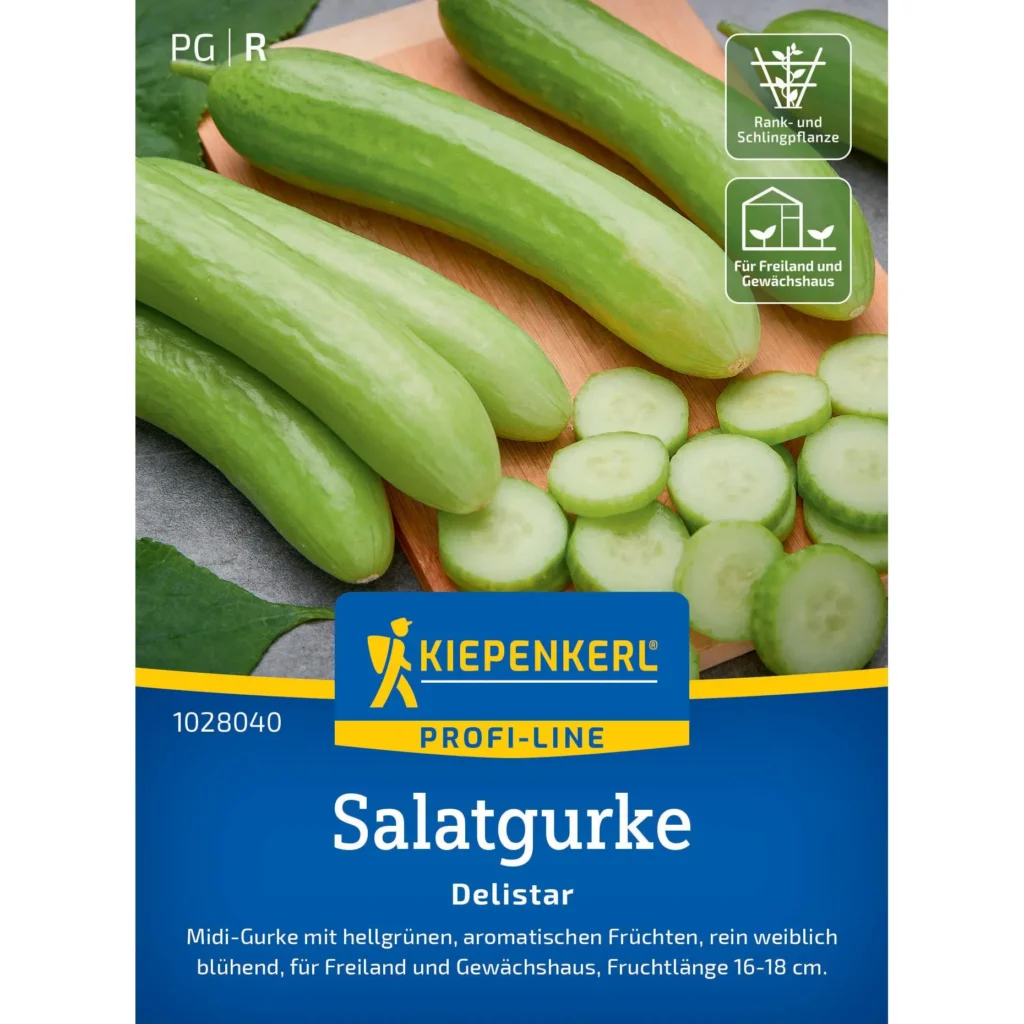 Kiepenkerl Salatgurkensamen Delistar, hochwertige Samen für knackige, ertragreiche Gurken, ideal für den heimischen Garten.