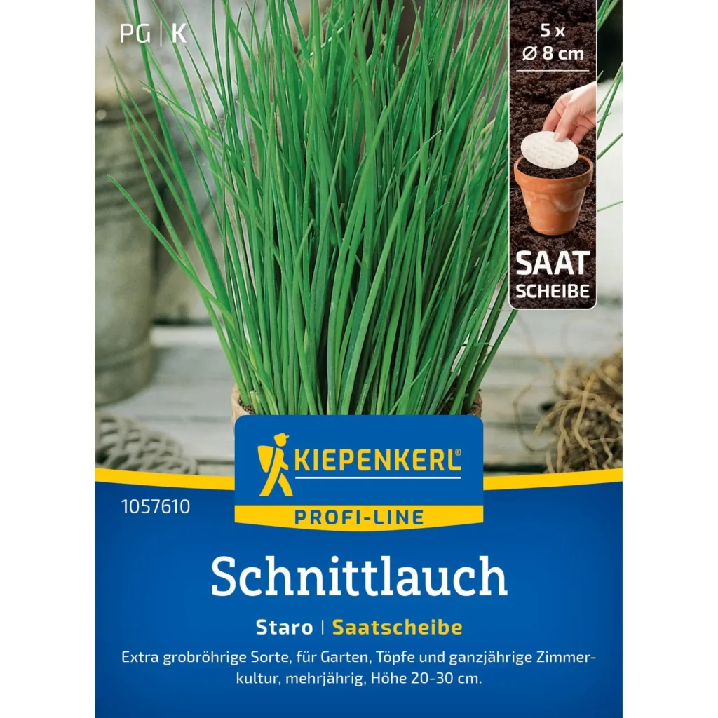Schnittlauch-Saatscheibe von Kiepenkerl, einfach auszubringen, ideal für frische Kräuter auf Balkon oder im Garten.