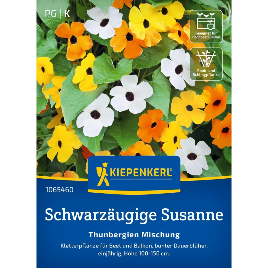 Kiepenkerl Schwarzeäugige Susanne Samen, farbenfrohe Thunbergia-Mischung, ideal für lebendige Gartenarrangements, 10 g.