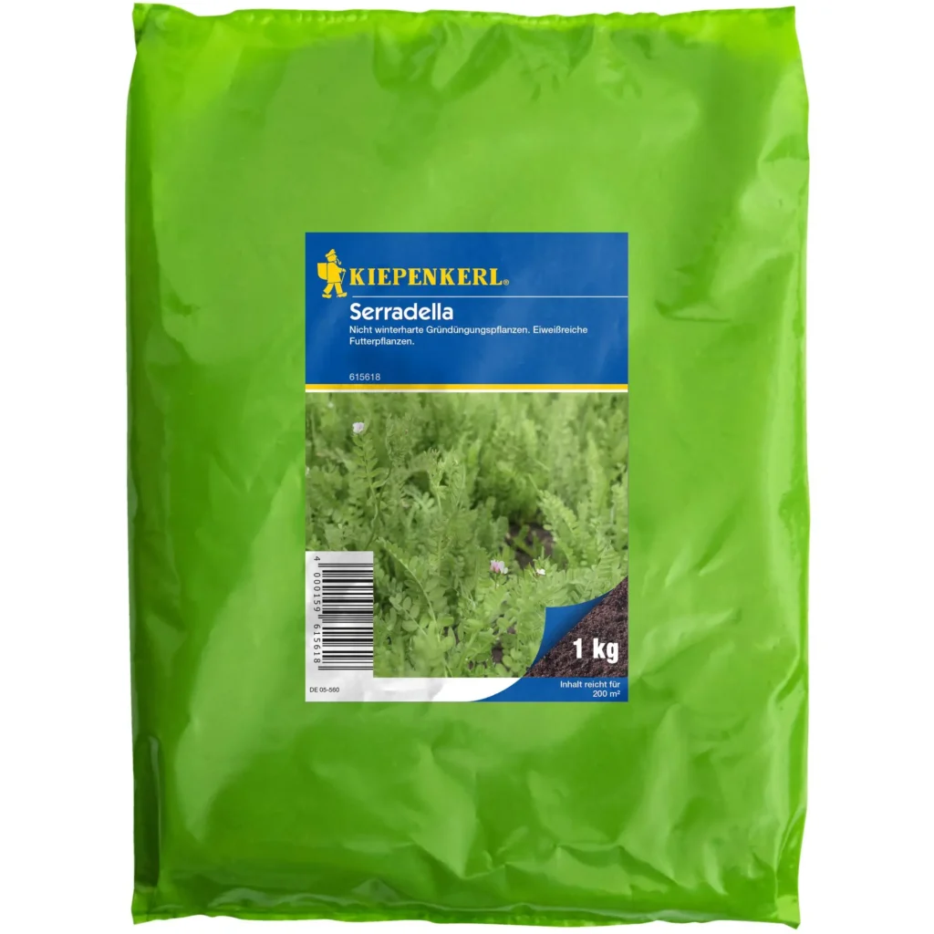 Serradella-Saatgut, 1 kg, perfekt für nährstoffreiche Böden, fördert gesunde Pflanzenvielfalt im Garten.