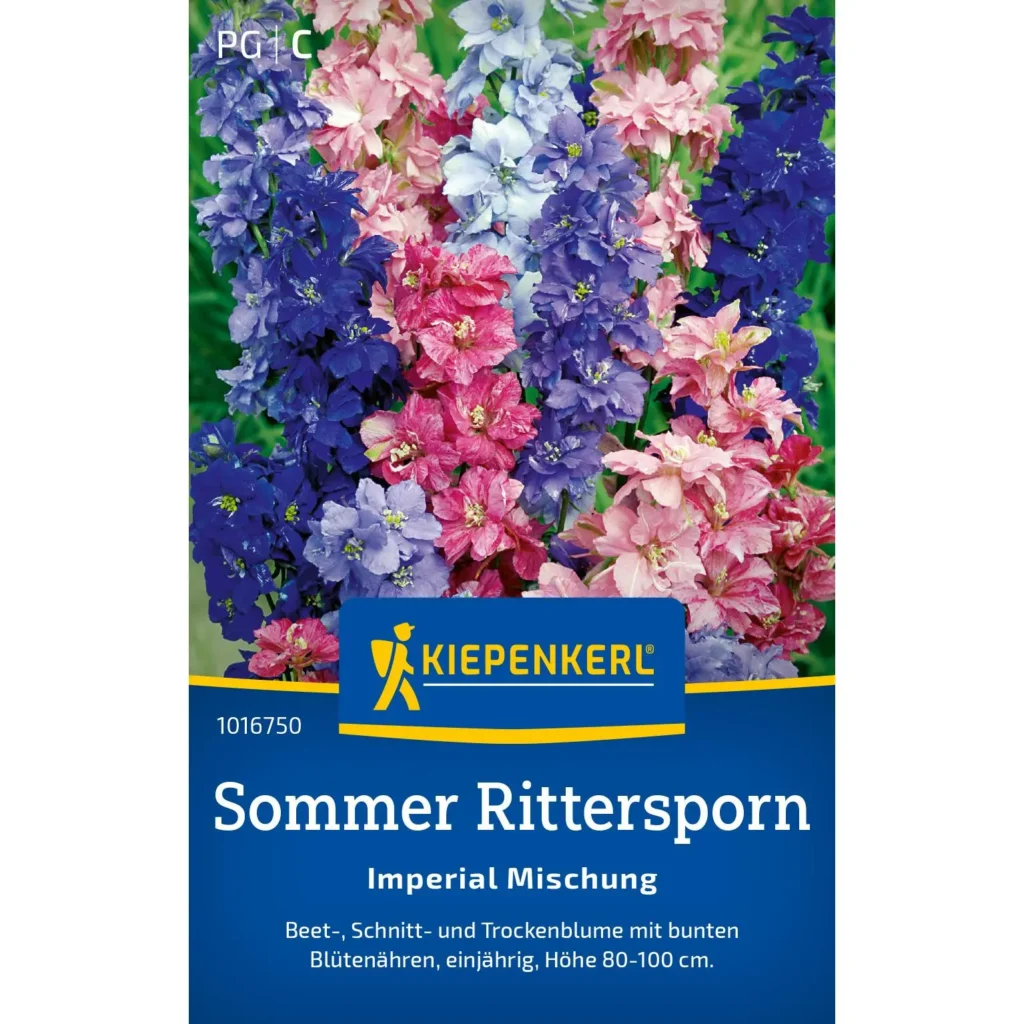 Kiepenkerl Sommer-Rittersporn Mischung, farbenfrohe Blütenvielfalt für den Garten, langlebig und pflegeleicht, ideal für Blumenbeete.