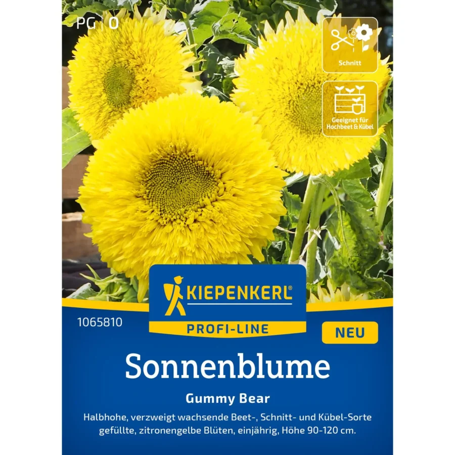 Kiepenkerl Sonnenblumensamen Gummy Bear, farbenfrohe Blüten, ideal für kreative Gärten, 1 Portion für üppigen Blütenzauber.