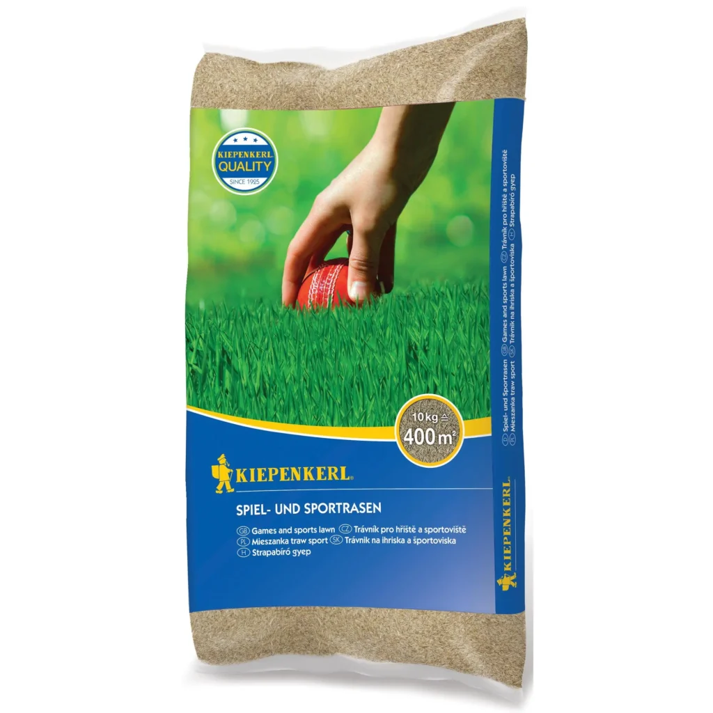 Kiepenkerl Spiel- und Sportrasensamen, 10 kg, ideal für strapazierfähige Rasenflächen im Garten und für Sportplätze.