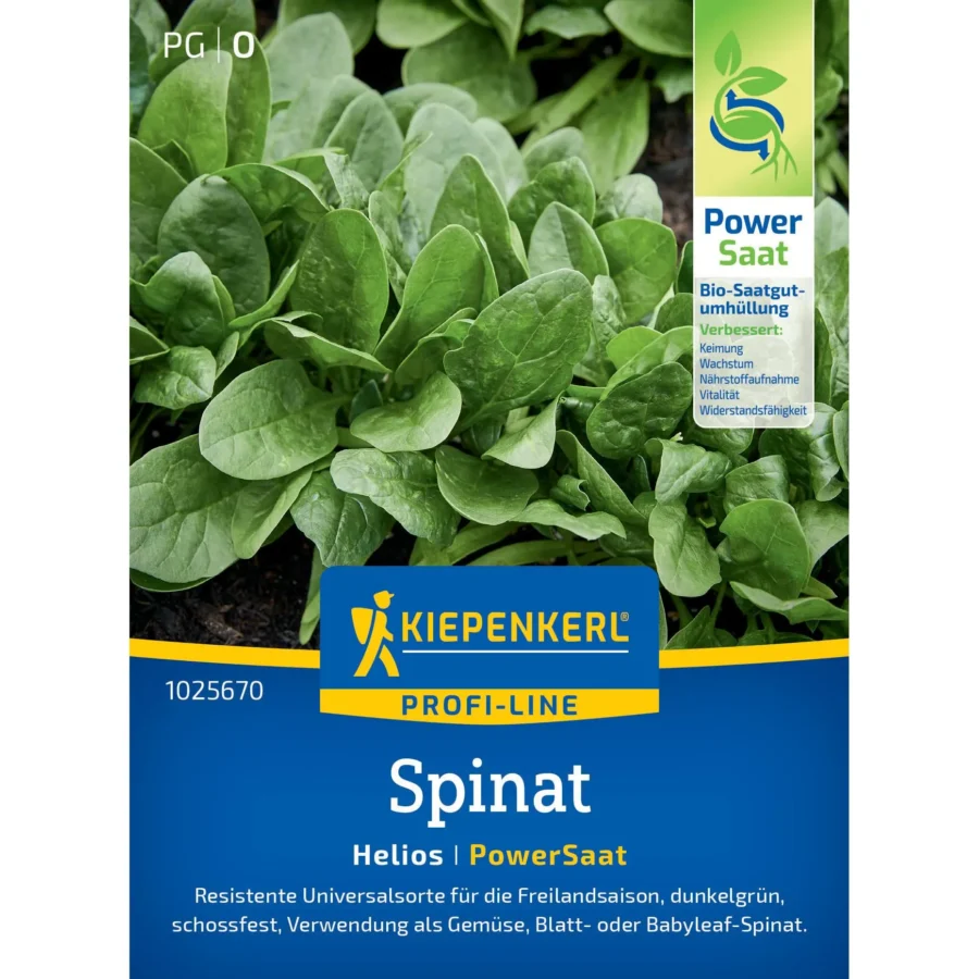 Kiepenkerl Spinat Helios F1, hochwertige Saatgut-Mischung für gesunden, nährstoffreichen Gartenanbau, ideal für frische Blatternte.