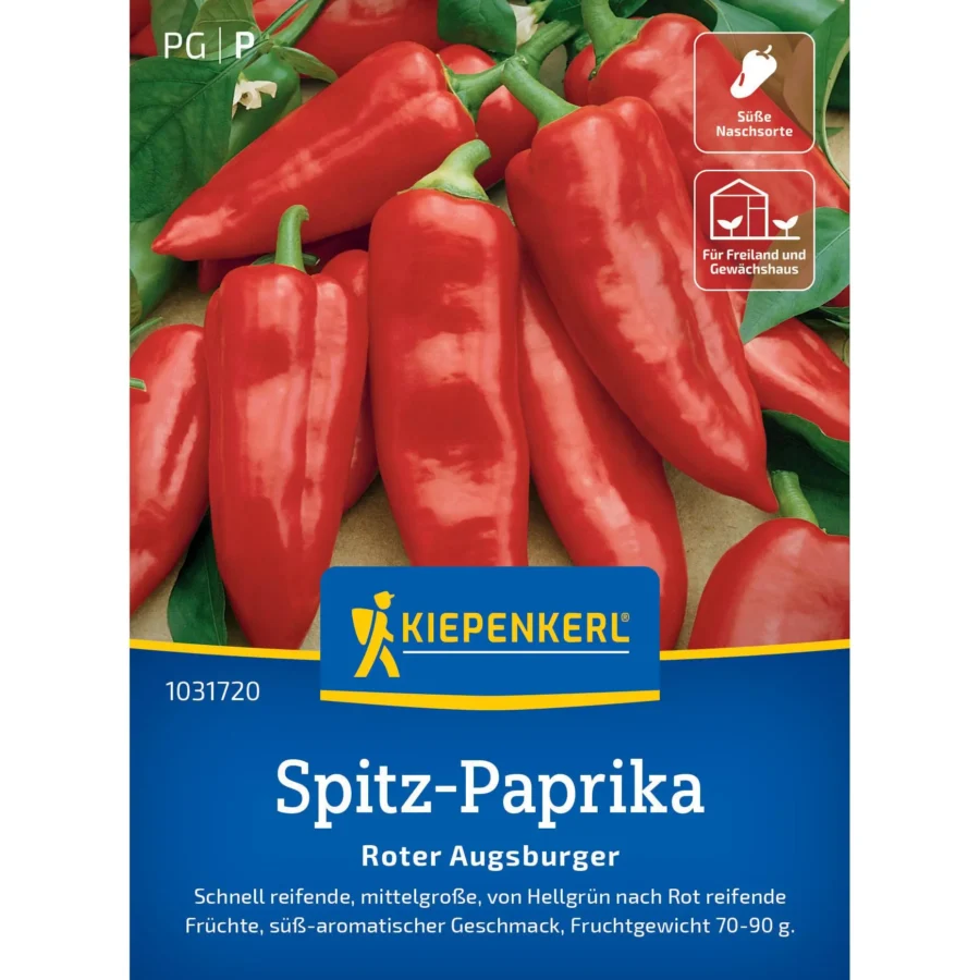 Kiepenkerl Spitz-Paprika Roter Augsburger, aromatisch und fest, perfekt für den Anbau im Garten oder Hochbeet, ideal für frische Salate.