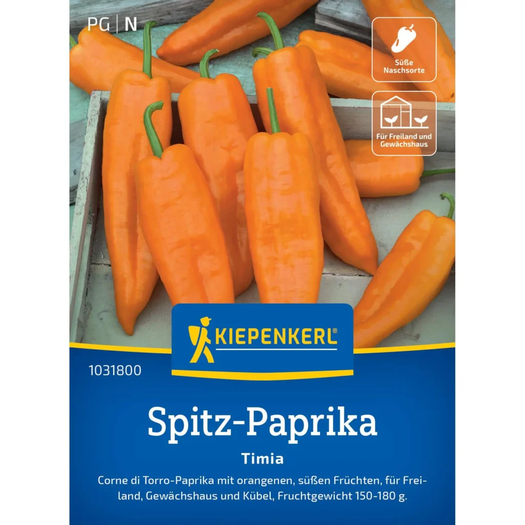 Kiepenkerl Spitz-Paprika Timia, aromatisch und fruchtig, ideal für den Balkon oder Garten, kräftige rote Farbe, 30 cm hoch.