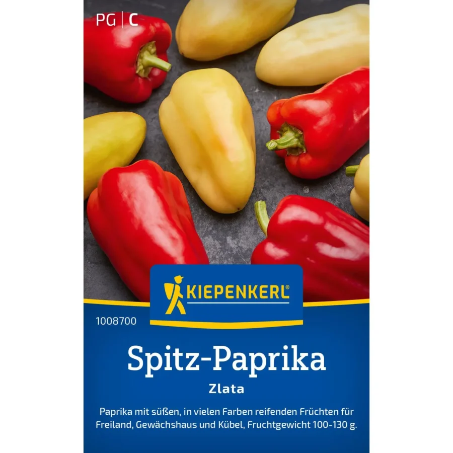 Kiepenkerl Spitz-Paprika Zlata, aromatische gelbe Paprika, ideal für den Balkon, robust und ertragreich.