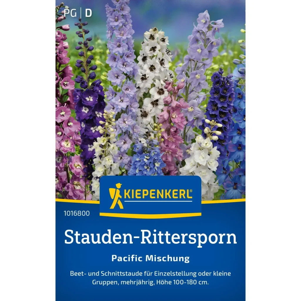 Rittersporn Pacific Mischung, farbenfrohe Stauden für blühende Gärten, robust und pflegeleicht, ideal für Staudenbeete.