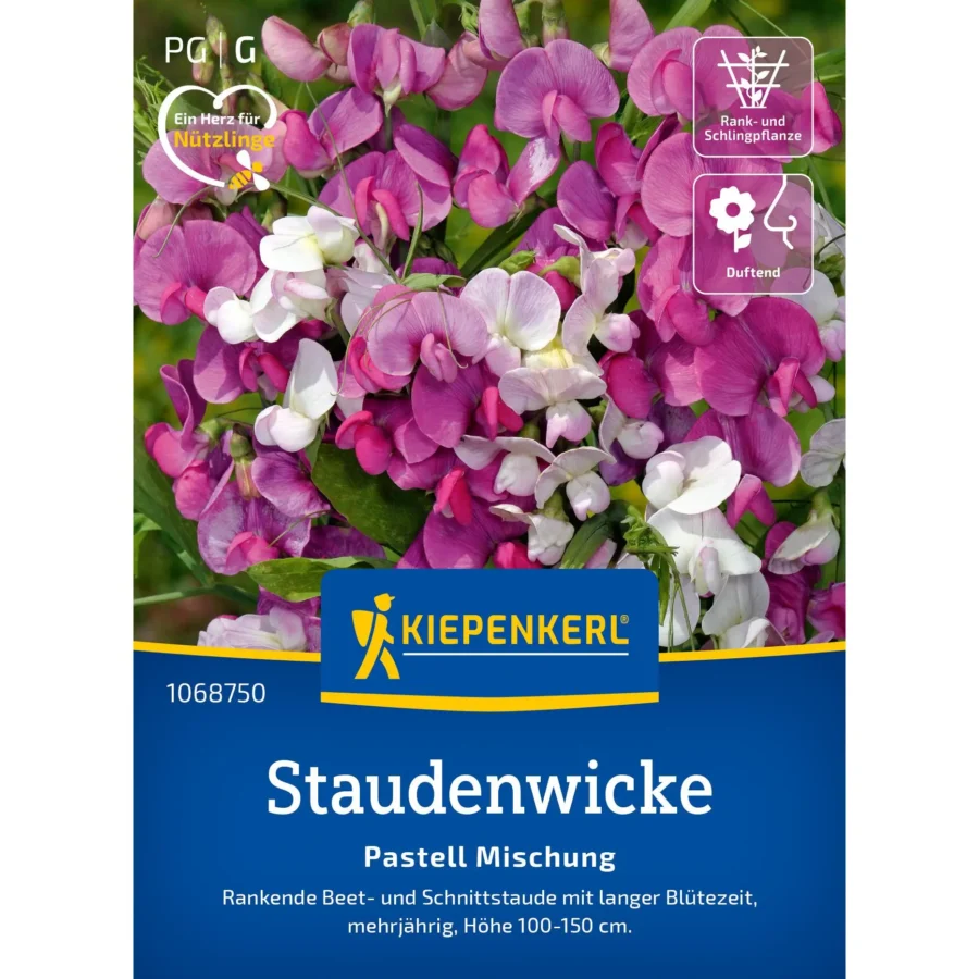 Kiepenkerl Staudenwickensamen Pastell-Mischung für bunte Gartenlandschaften, vielfältige Blütenfarben, ideal für bienenfreundliche Beete.